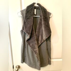 Gray Waterfall Open Vest with Faux Fur Trim
